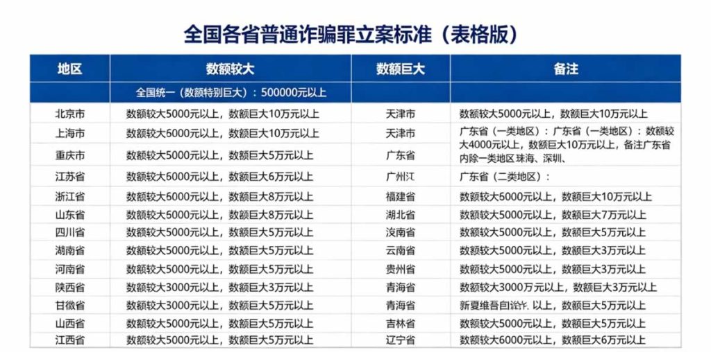 各省诈骗罪立案标准